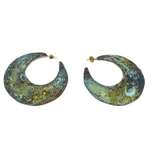 New Anthropologie Sibilia Blue Patina Crescent Moon Earrings